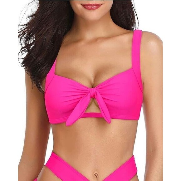 Tempt Me Women Bikini Tops Push Up Swim Top Front Tie Knot Bathing Suit Top S - Picture 5 of 5